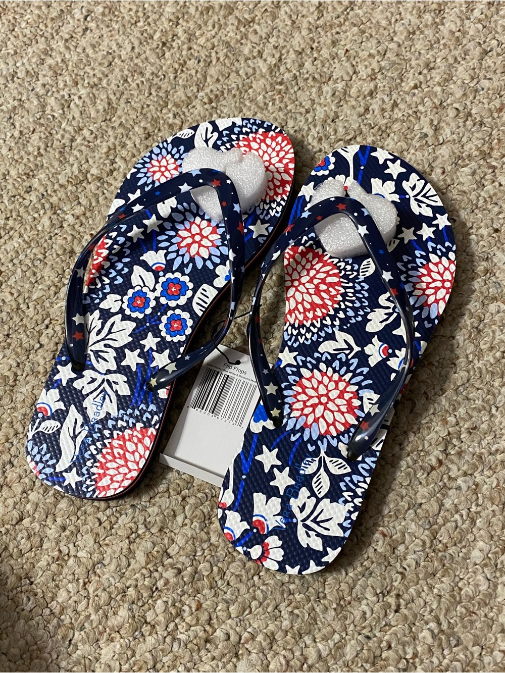 Vera Bradley Navy Blue Red White Floral Flip Flops